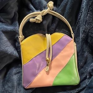 Vintage Faux Leather Multi-Color Patchwork Striped Bag